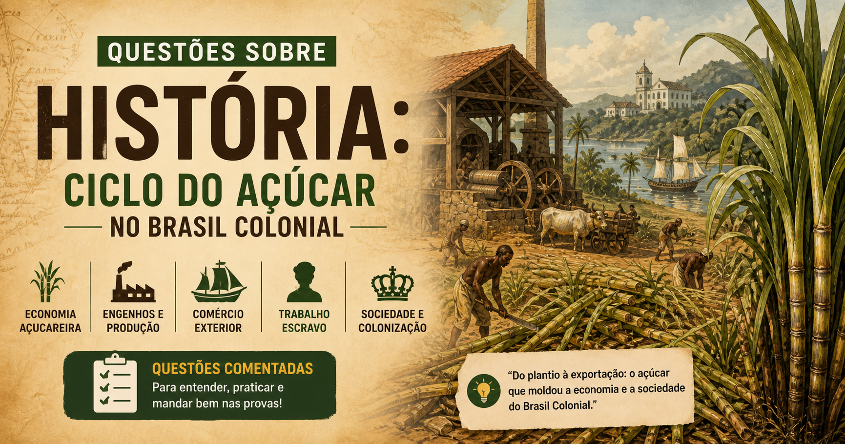 Questões do ENEM e Vestibulares sobre o Ciclo do Açúcar no Brasil Colonial